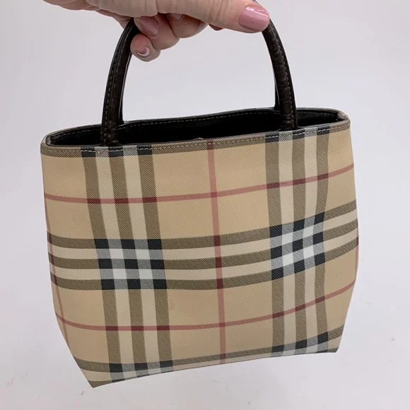 BURBERRY Beige Nova Check Small Coated Canvas Tote handbag Lined AUTHENTIC - Picture 16 of 17
